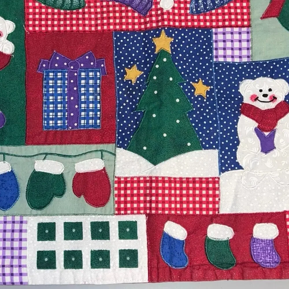 Holiday Winter‎ Quilted Embroidered Snowman Mittens …Placemats Set of Two